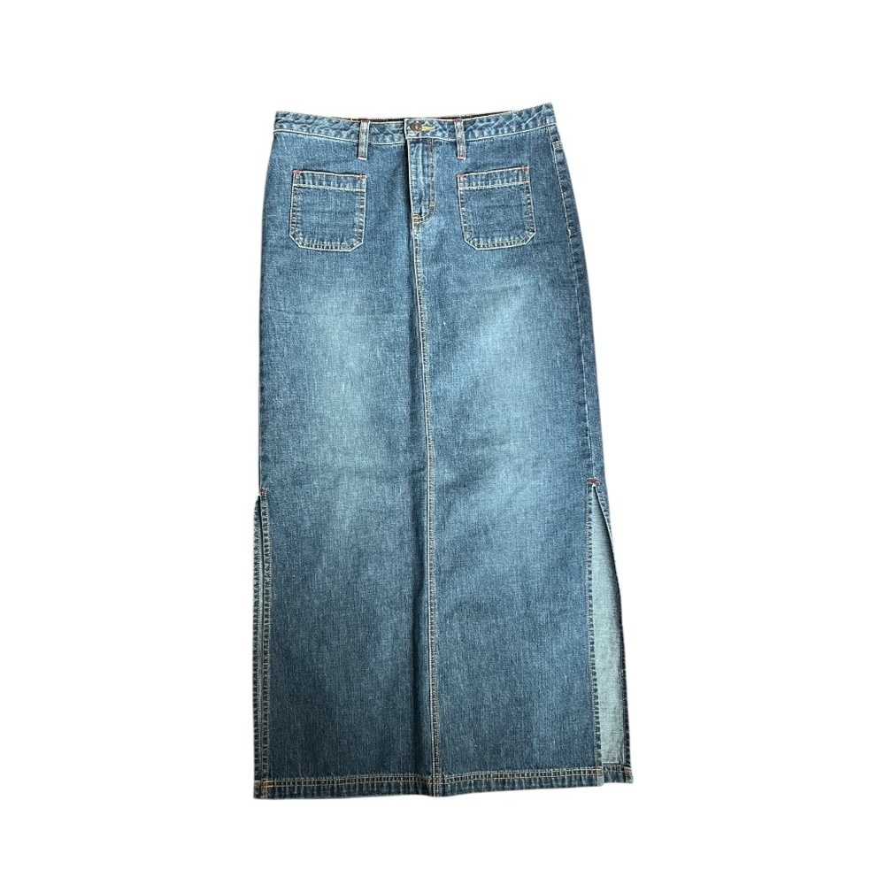 Y2K Long Denim Maxi Skirt Cotton Side Slit Size 7